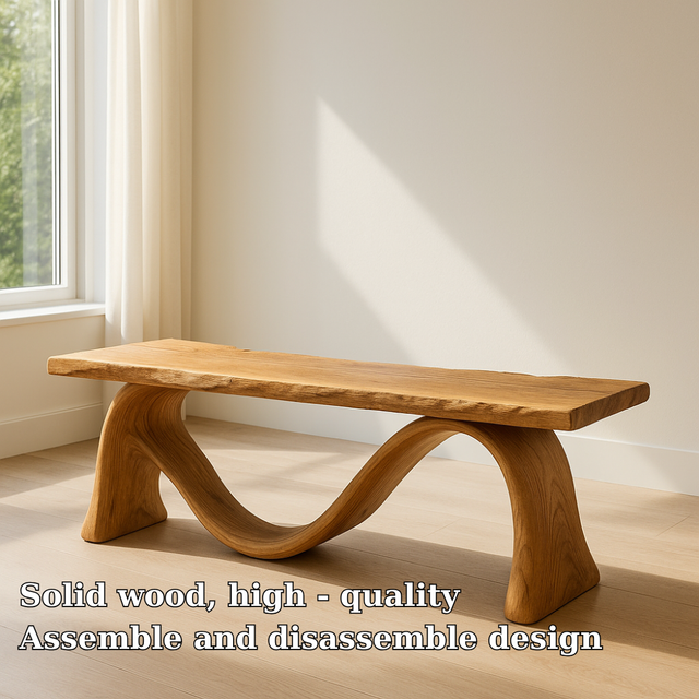 Handcrafted Solid Wood Bench – Sculptural Wave Design with Natural Live Edge Finish