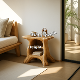 Handcrafted Solid Wood Nightstand – Organic Sculpted Bedside Table with Open Shelves