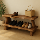 Handcrafted Solid Wood Bench with Double Shelves – Rustic Entryway Organizer for Modern Homes