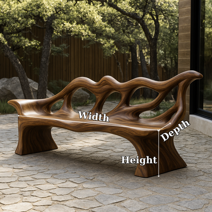 Handcrafted Solid Wood Bench with Backrest – Sculptural Organic Design for Indoor & Outdoor