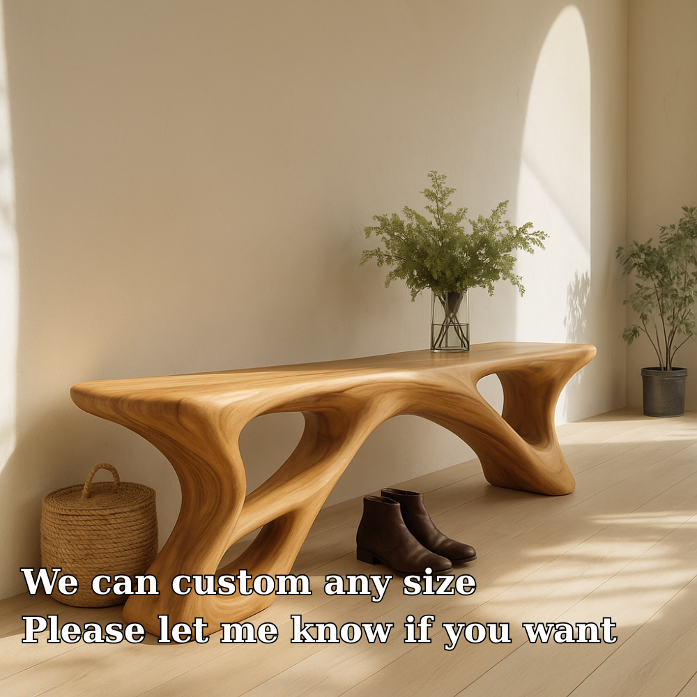 Handcrafted Solid Wood Bench – Sculptural Organic Flow Design with Modern Natural Aesthetic