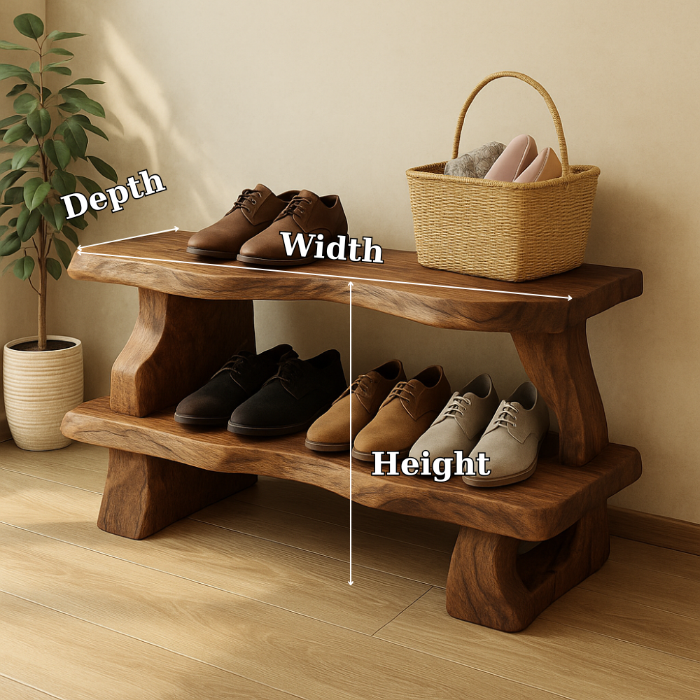 Handcrafted Solid Wood Bench with Double Shelf – Rustic Entryway Organizer for Natural Home Decor