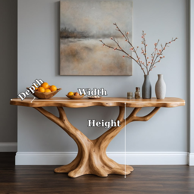 Handcrafted Solid Wood Console Table with Tree Branch Base – Modern Organic Entryway Design