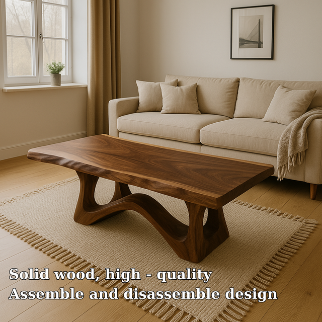 Handcrafted Solid Wood Coffee Table with Organic Flow Design – Modern Minimalist Style