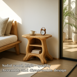 Handcrafted Solid Wood Nightstand – Organic Sculpted Bedside Table with Open Shelves