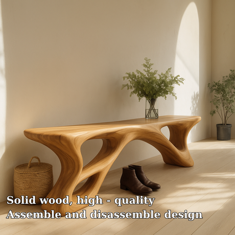 Handcrafted Solid Wood Bench – Sculptural Organic Flow Design with Modern Natural Aesthetic