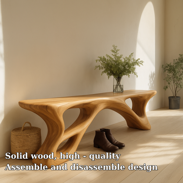 Handcrafted Solid Wood Bench – Sculptural Organic Flow Design with Modern Natural Aesthetic