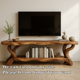 Handcrafted Solid Wood TV Stand – Organic Live Edge Design with Sculptural Shelf Base