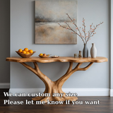 Handcrafted Solid Wood Console Table with Tree Branch Base – Modern Organic Entryway Design