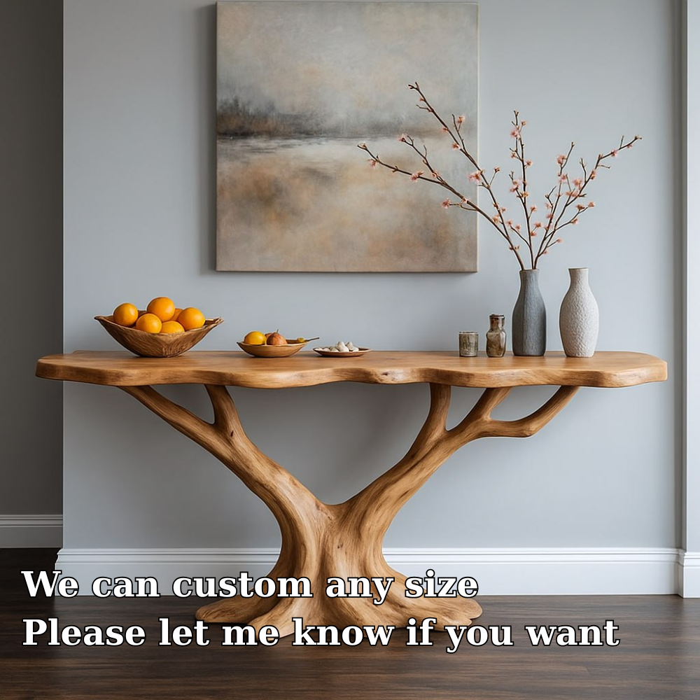 Handcrafted Solid Wood Console Table with Tree Branch Base – Modern Organic Entryway Design
