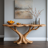 Handcrafted Solid Wood Console Table with Tree Branch Base – Modern Organic Entryway Design