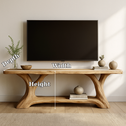 Handcrafted Solid Wood TV Stand – Natural Live Edge Design for Modern Organic Interiors