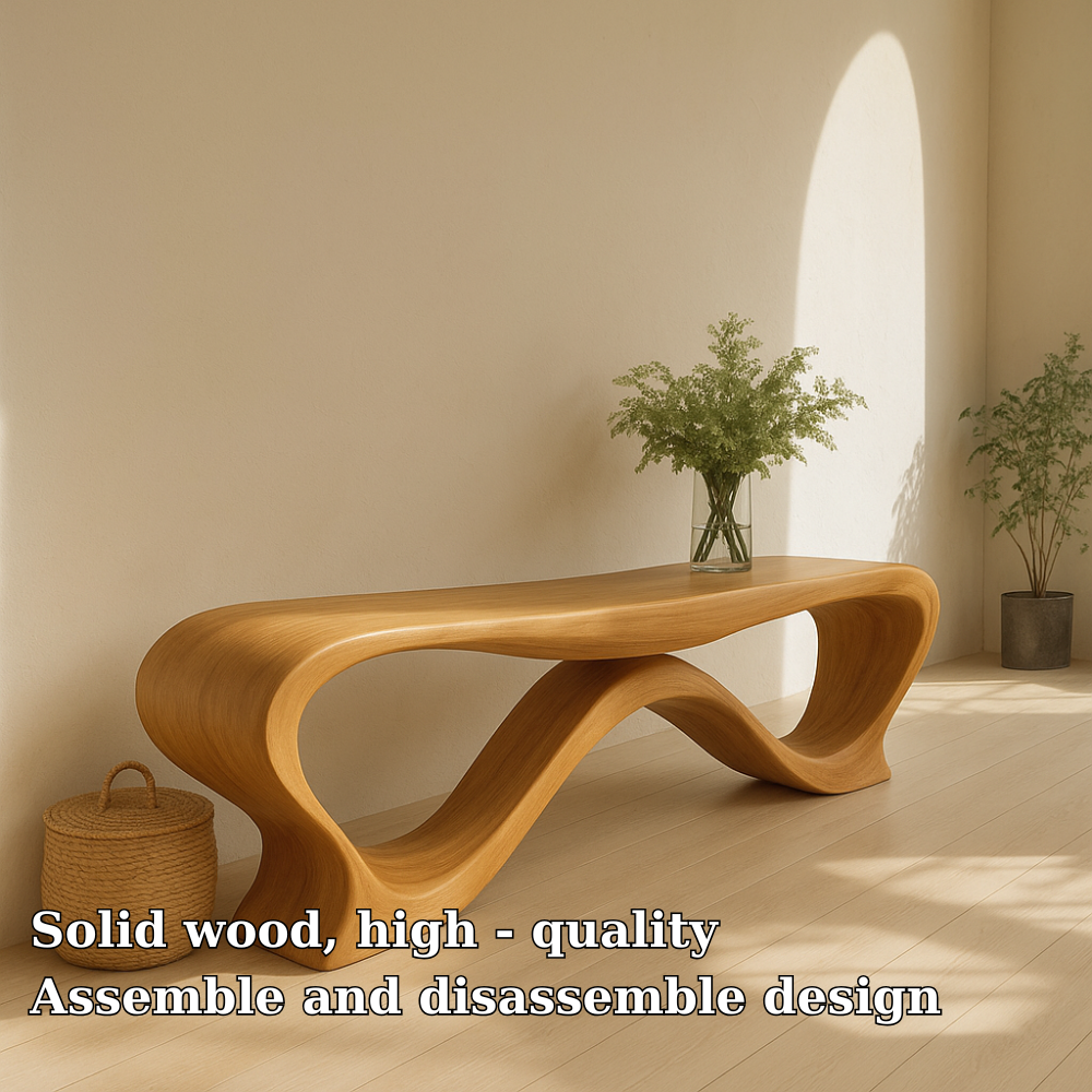 Handcrafted Solid Wood Bench – Modern Sculptural Wave Design with Organic Flowing Form