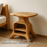 Handcrafted Solid Wood Nightstand – Sculpted Organic Bedside Table with Open Shelf