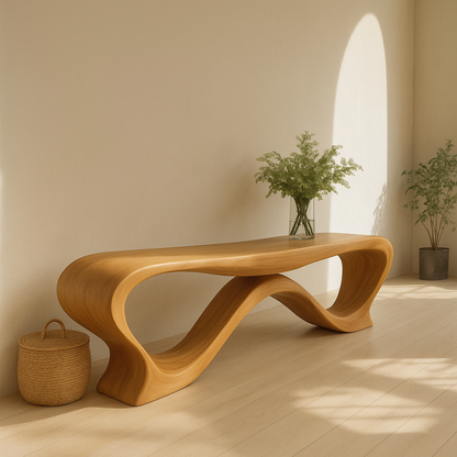 Handcrafted Solid Wood Bench – Modern Sculptural Wave Design with Organic Flowing Form