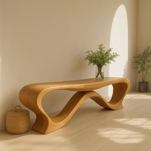 Handcrafted Solid Wood Bench – Modern Sculptural Wave Design with Organic Flowing Form