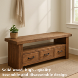 Handcrafted Solid Wood Bench – Rustic Entryway Storage Bench with 3 Drawers