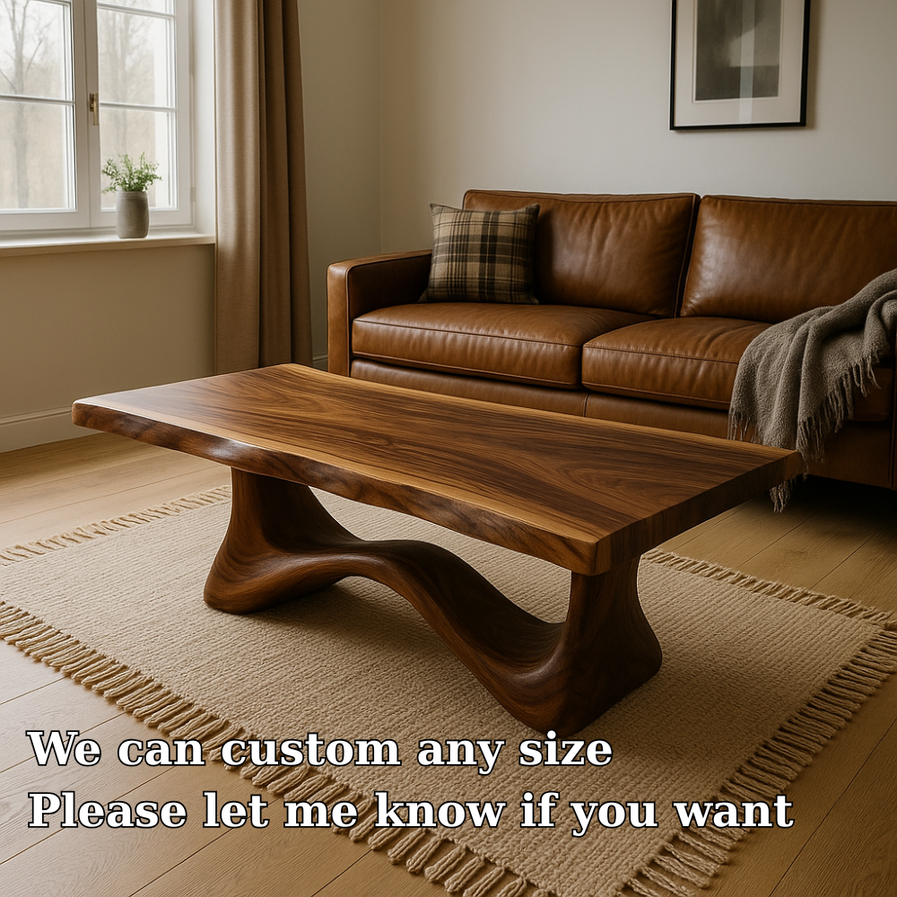 Handcrafted Solid Wood Coffee Table with Sculpted Flow Base – Modern Organic Design