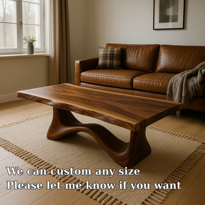 Handcrafted Solid Wood Coffee Table with Sculpted Flow Base – Modern Organic Design