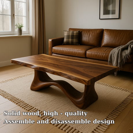 Handcrafted Solid Wood Coffee Table with Sculpted Flow Base – Modern Organic Design