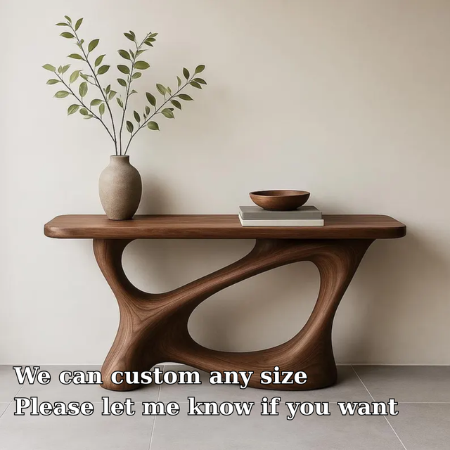 Handcrafted Solid Wood Console Table with Organic Sculptural Base – Modern Minimalist Design