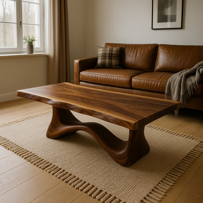 Handcrafted Solid Wood Coffee Table with Sculpted Flow Base – Modern Organic Design