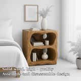 Handcrafted Solid Wood Nightstand – Organic Sculpted Bedside Table with Open Shelves