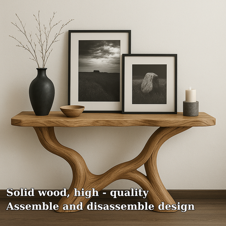 Handcrafted Solid Wood Console Table with Sculptural Organic Base – Modern Natural Furniture