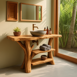 Handcrafted Solid Wood Bathroom Vanity – Organic Double Shelf Design for Natural Interiors