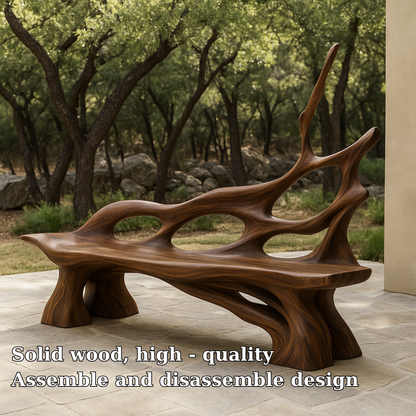 Handcrafted Solid Wood Bench with Backrest – Artistic Organic Form for Indoor & Outdoor
