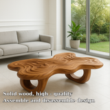 Handcrafted Solid Wood Coffee Table – Sculpted Organic Ripple Design