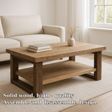 Handcrafted Solid Wood Coffee Table – Rustic Modern Design with Open Shelf Storage