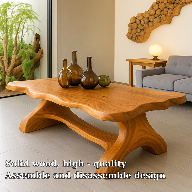 Handcrafted Solid Wood Coffee Table – Sculpted Organic Base with Live-Edge Style Top