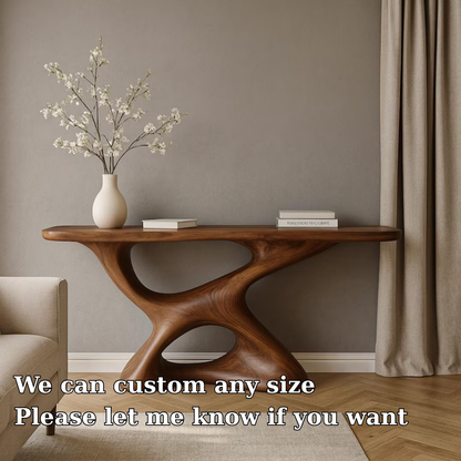 Handcrafted Solid Wood Console Table with Artistic Organic Base – Modern Sculptural Design