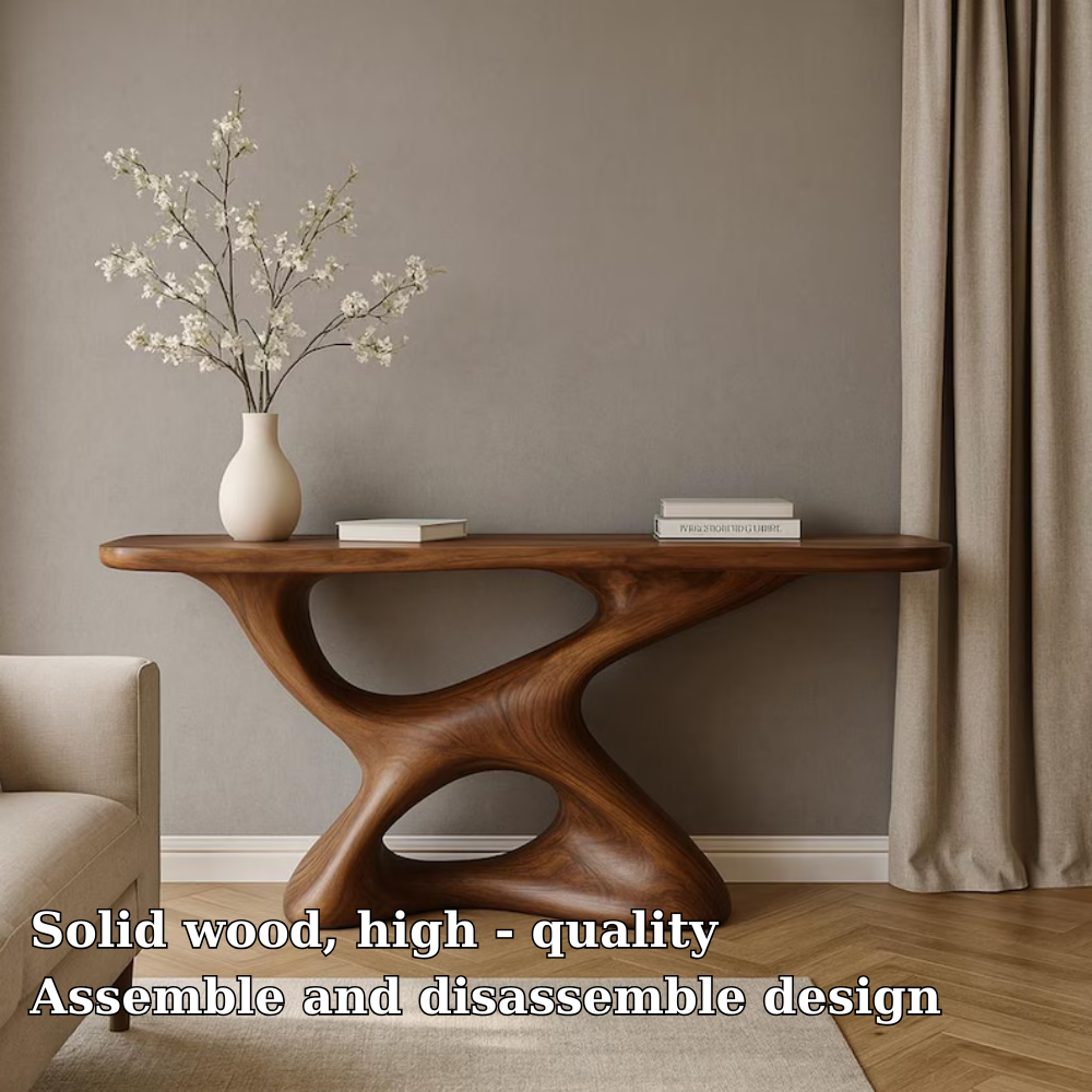 Handcrafted Solid Wood Console Table with Artistic Organic Base – Modern Sculptural Design
