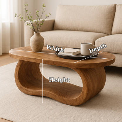 Handcrafted Solid Wood Coffee Table – Organic Modern Centerpiece with Sculptural Flowing Design