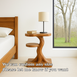 Handcrafted Solid Wood Nightstand – Sculptural Modern Bedside Table with Side Shelf