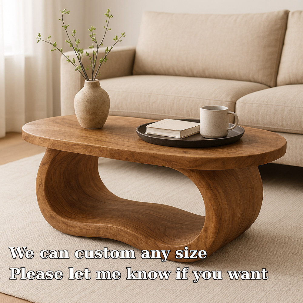 Handcrafted Solid Wood Coffee Table – Organic Modern Centerpiece with Sculptural Flowing Design