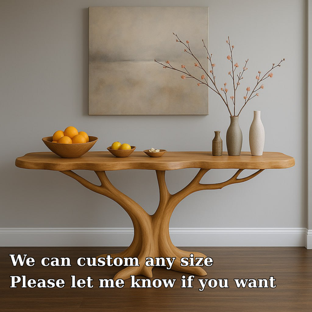 Handcrafted Solid Wood Console Table with Organic Tree-Inspired Base – Modern Natural Design