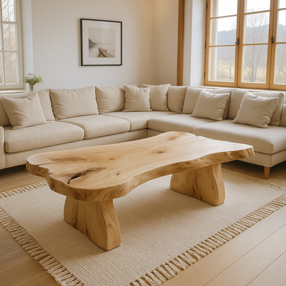 Handcrafted Solid Wood Coffee Table with Natural Live Edge – Minimalist Organic Design
