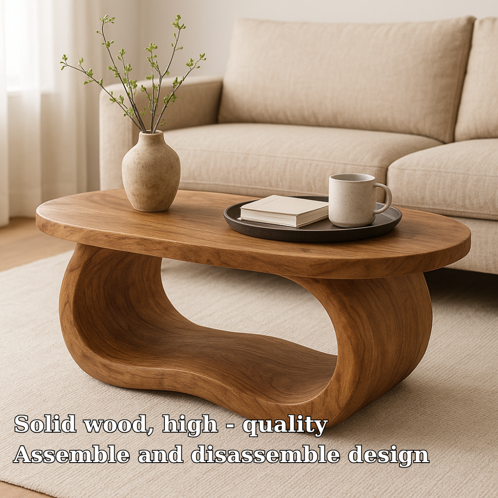 Handcrafted Solid Wood Coffee Table – Organic Modern Centerpiece with Sculptural Flowing Design