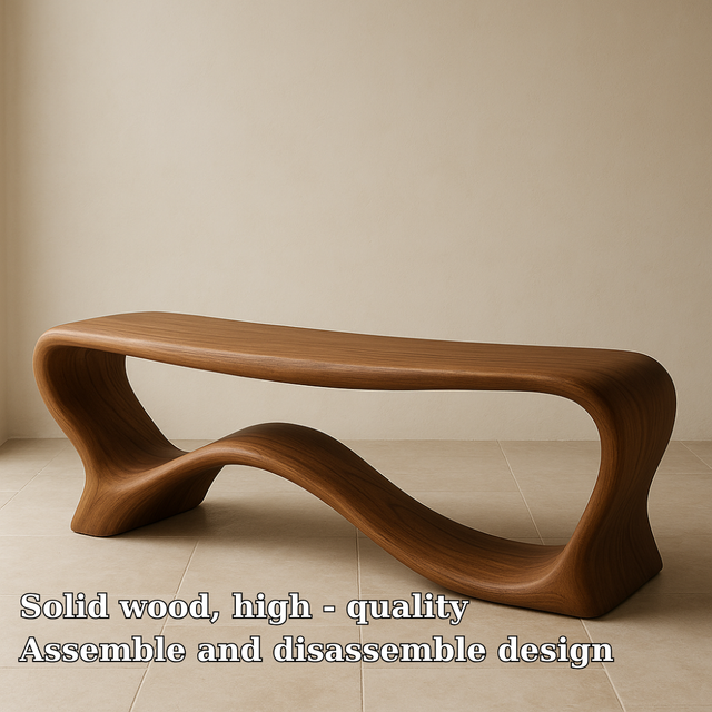 Handcrafted Solid Wood Bench – Sculptural Modern Wave Design with Organic Minimalist Form