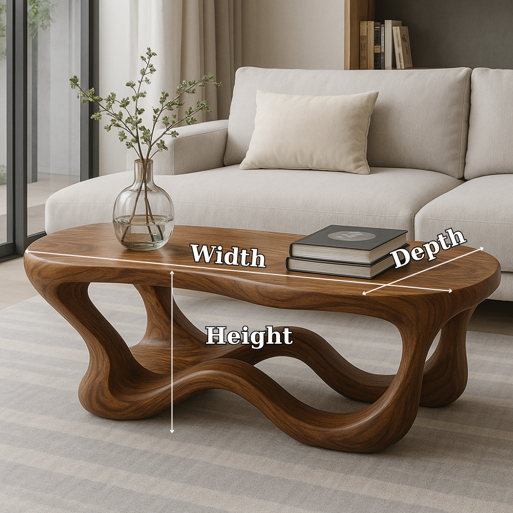 Handcrafted Solid Wood Coffee Table – Sculptural Organic Design with Flowing Modern Aesthetic