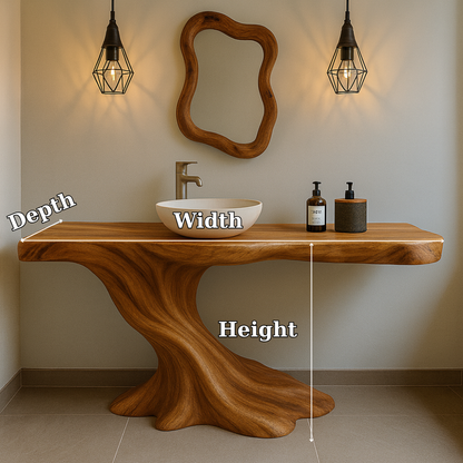 Handcrafted Solid Wood Bathroom Vanity with Organic Flow Design – Modern Natural Aesthetic