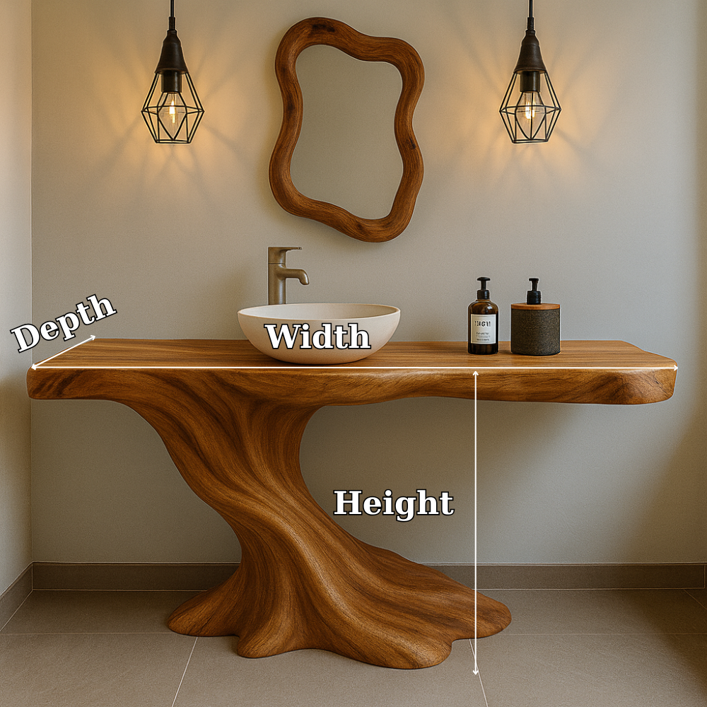 Handcrafted Solid Wood Bathroom Vanity with Organic Flow Design – Modern Natural Aesthetic