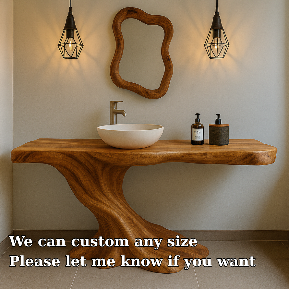 Handcrafted Solid Wood Bathroom Vanity with Organic Flow Design – Modern Natural Aesthetic
