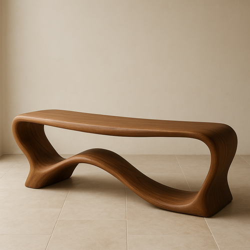 Handcrafted Solid Wood Bench – Sculptural Modern Wave Design with Organic Minimalist Form