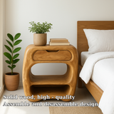 Handcrafted Solid Wood Nightstand – Sculptural Bedside Table with Drawer and Open Shelves