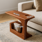 Handcrafted Solid Wood Armrest Table with Magazine Storage – Organic Sofa Side Table