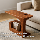 Handcrafted Solid Wood Armrest Table with Magazine Storage – Organic Sofa Side Table
